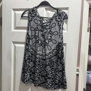 Westport Black and White Patterned Lace-Up Tank Top